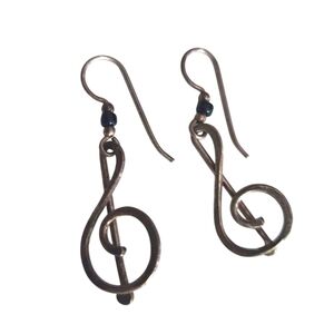 Silver Tone Treble Clef Music Note‎ Dangle Earrings
